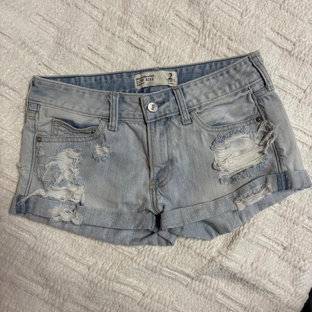 Abercrombie & Fitch Y2K Micro Mini Low Rise Distressed Denim Shorts 2 W26 2000s